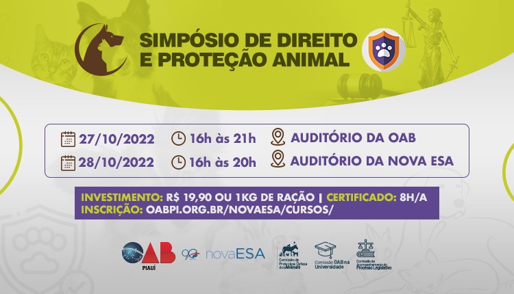 OAB Piauí realiza I Simpósio de Direito e Proteção Animal nos dias 27 e 28  de outubro; realize a sua inscrição | OAB-PI