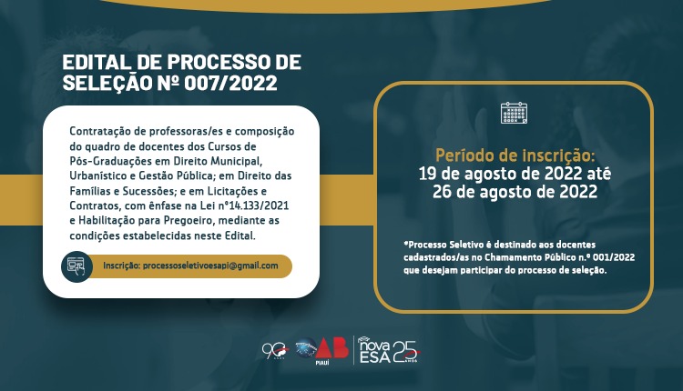 ESA Piauí lança edital para seleção de professores