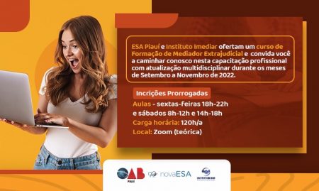 Curso para formação de Mediadores Extrajudiciais: ESA-PI e Instituto IMEDIAR prorrogam inscrições