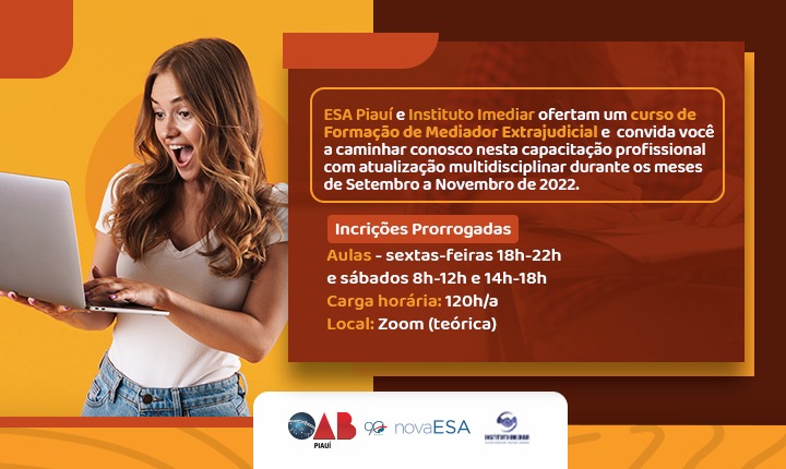 Curso para formação de Mediadores Extrajudiciais: ESA-PI e Instituto IMEDIAR prorrogam inscrições