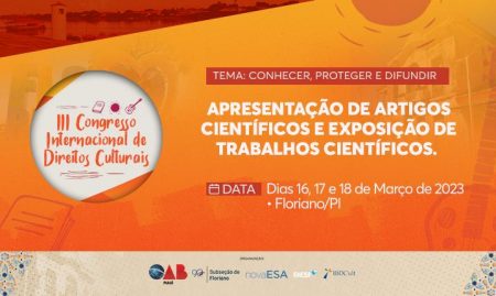 ESA-PI abre inscrições para apresentação de artigos científicos no III Congresso Internacional de Direitos Culturais