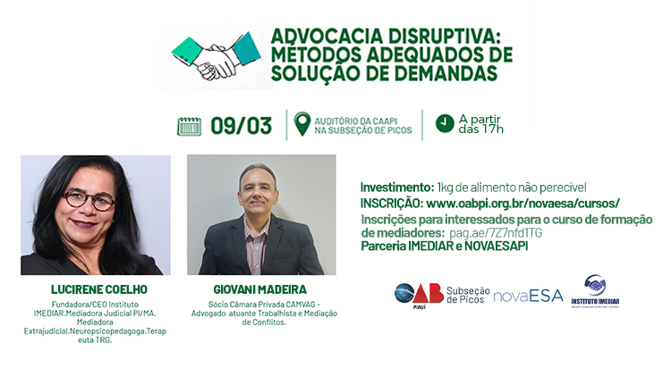 Curso de Advocacia disruptiva ocorrerá amanhã(9),na Caapi, na Subseção de Picos