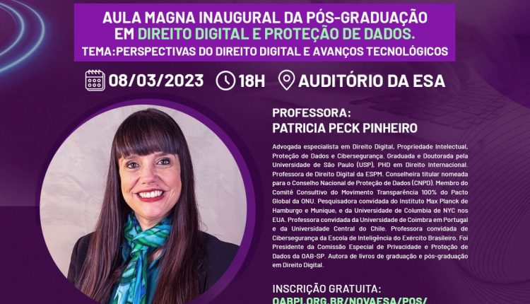 No dia Internacional da Mulher, ESA promove aula magna com advogada especialista em Direito Digital e Cibersegurança