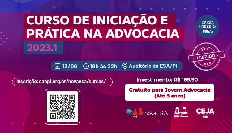 |OAB/PI e ESA promovem curso para a advocacia piauiense com palestrantes nacionais; saiba como participar
