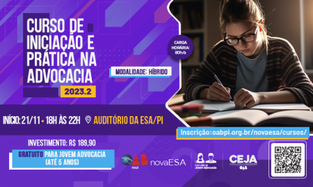 OAB-PI oferece curso gratuito para jovens Advogados que querem trilhar o caminho do sucesso na Advocacia