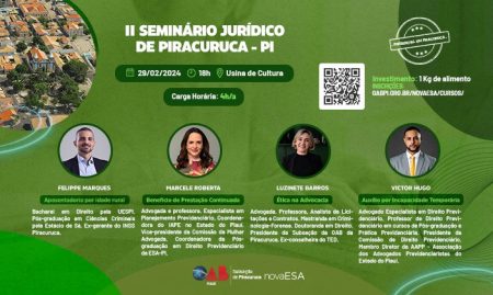 ESA-PI e OAB de Piracuruca promovem o II Seminário Jurídico